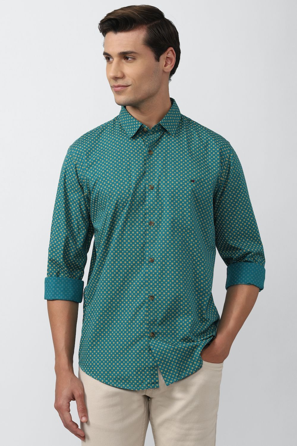 Men Blue Slim Fit Print Full Sleeves Casual Shirt