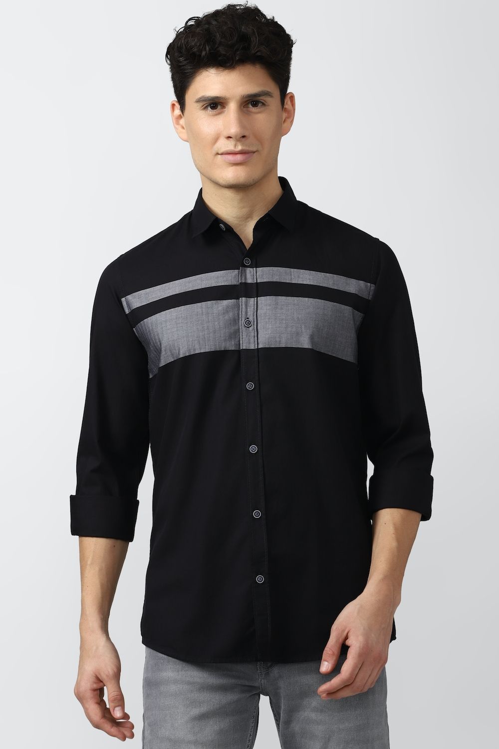 Men Black Slim Fit Stripe Full Sleeves Casual Shirt