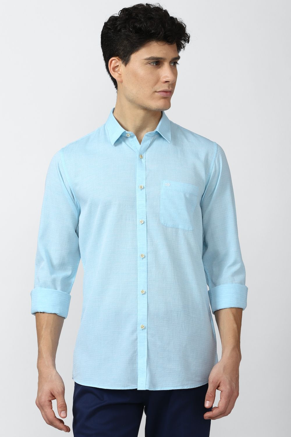Men Blue Slim Fit Textured Full Sleeves Casual Shirt