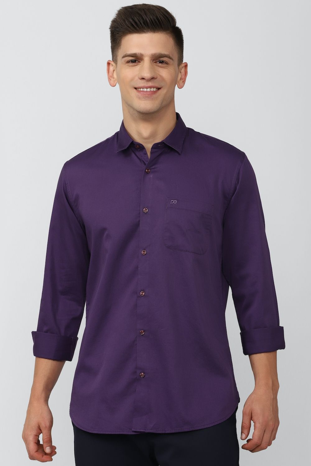 Men Purple Slim Fit Solid Full Sleeves Casual Shirt