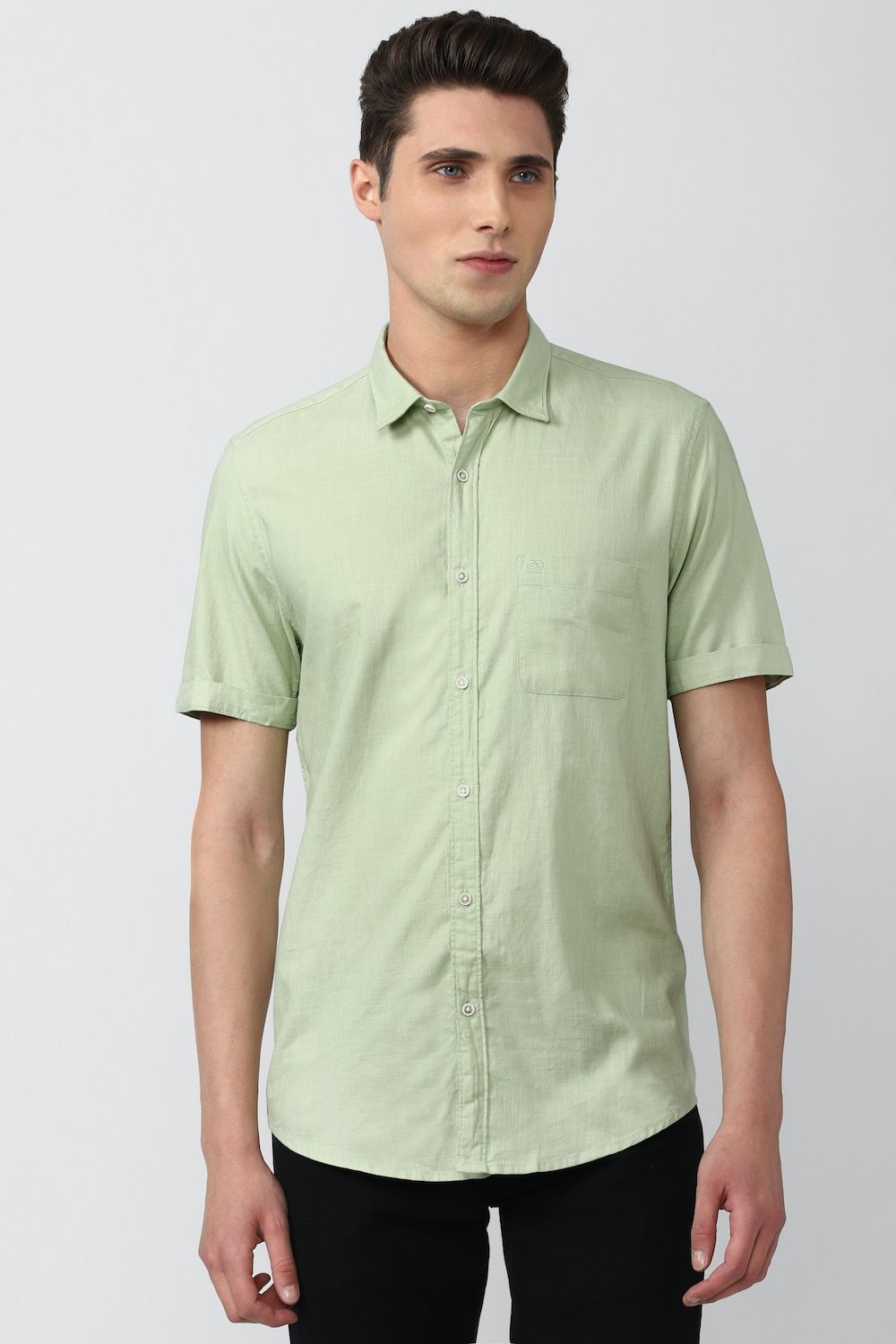 Men Green Super Slim Fit Solid Half Sleeves Casual Shirt
