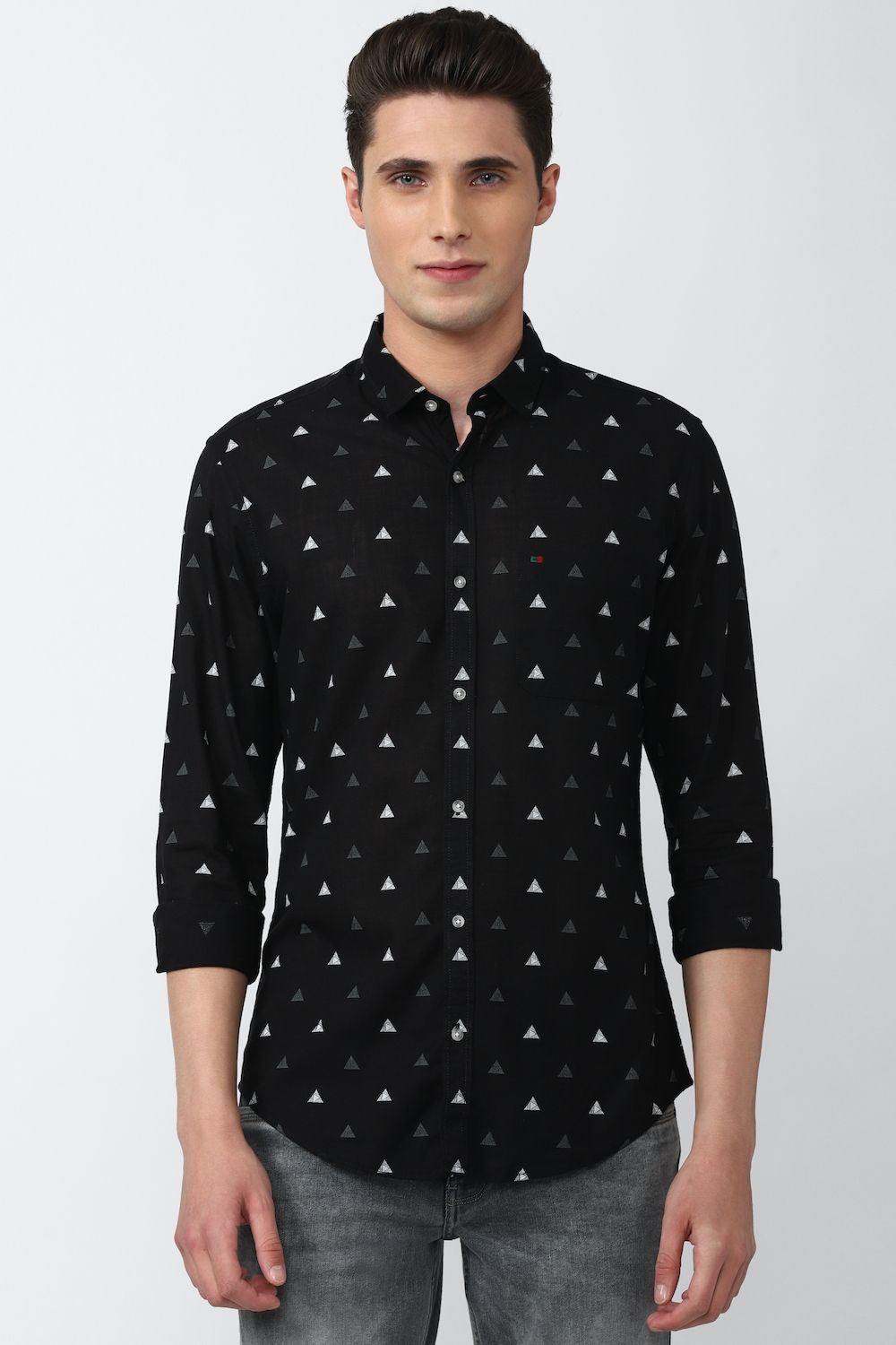Men Black Super Slim Fit Print Full Sleeves Casual Shirt