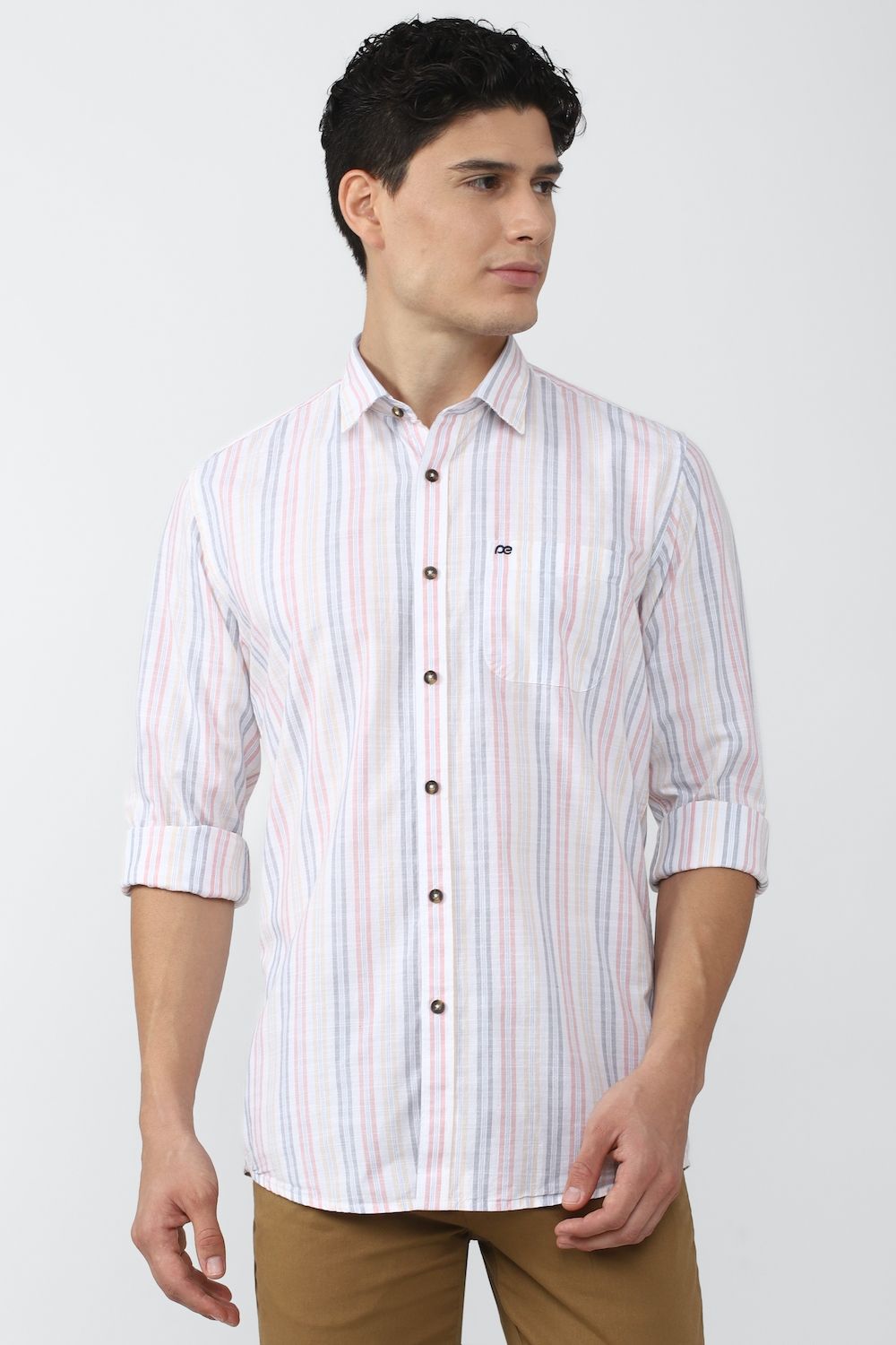 Men White Slim Fit Stripe Full Sleeves Casual Shirt