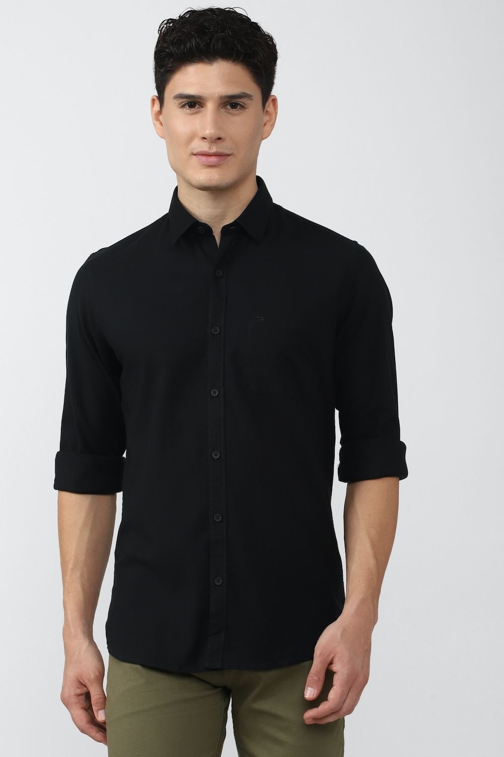 Men Black Slim Fit Solid Full Sleeves Casual Shirt