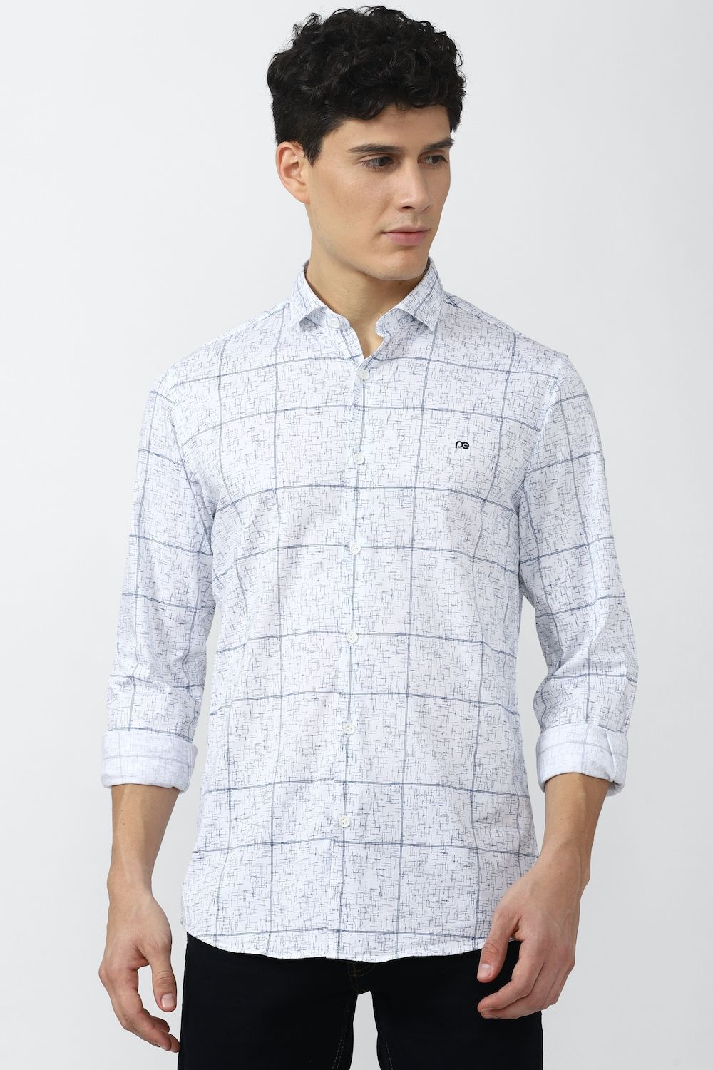 Men Grey Slim Fit Check Full Sleeves Casual Shirt
