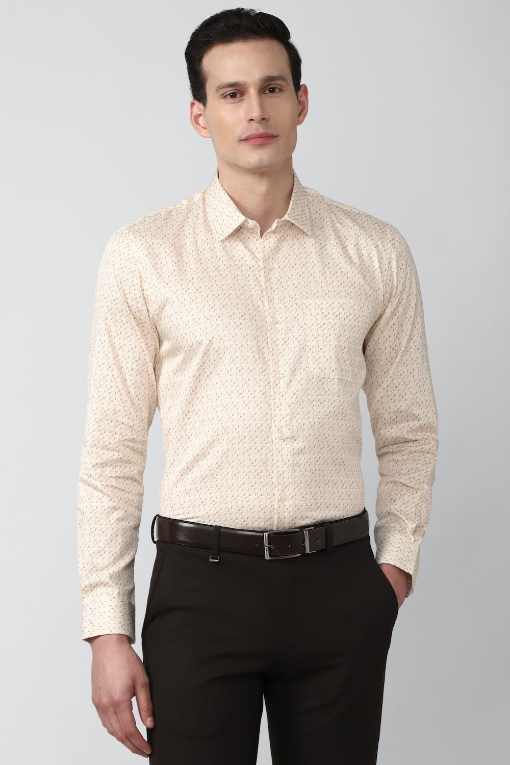 Men Cream Slim Fit Formal Full Sleeves Formal Shirt