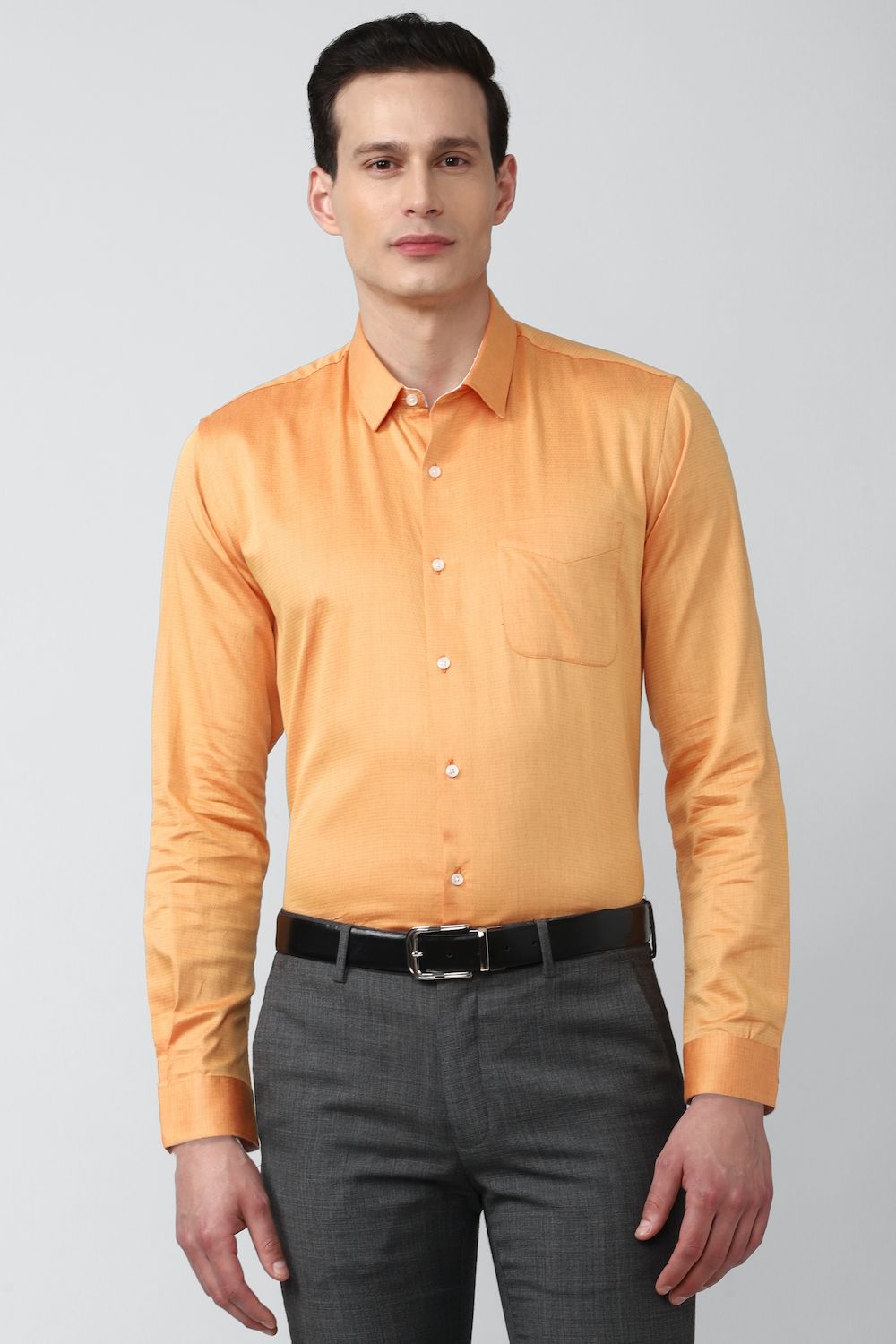 Men Orange Regular Fit Formal Full Sleeves Formal Shirt