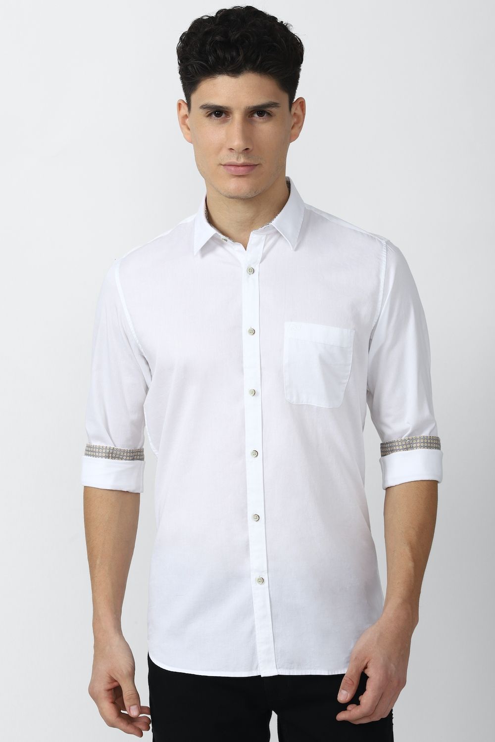 Men White Slim Fit Solid Full Sleeves Casual Shirt