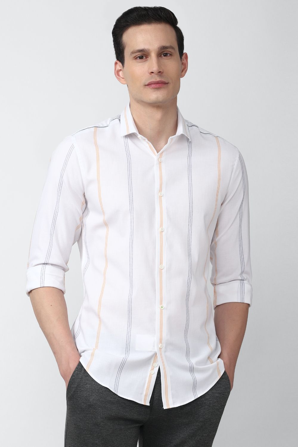 Men White Athletic Fit Formal Full Sleeves Formal Shirt