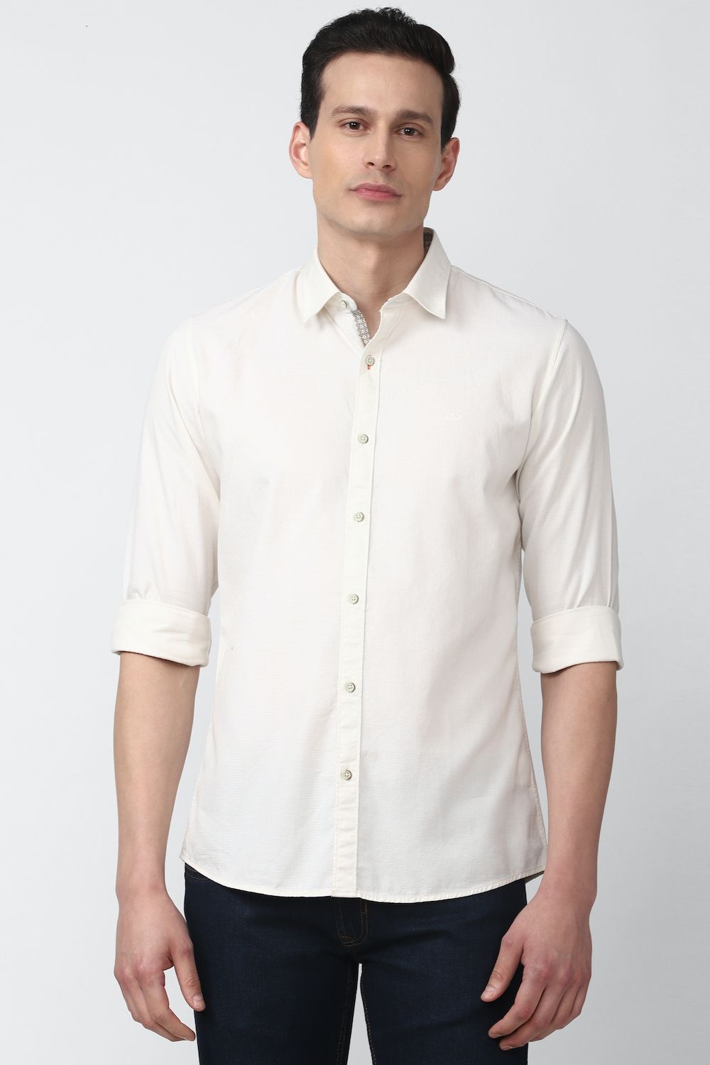 Men White Slim Fit Solid Full Sleeves Casual Shirt