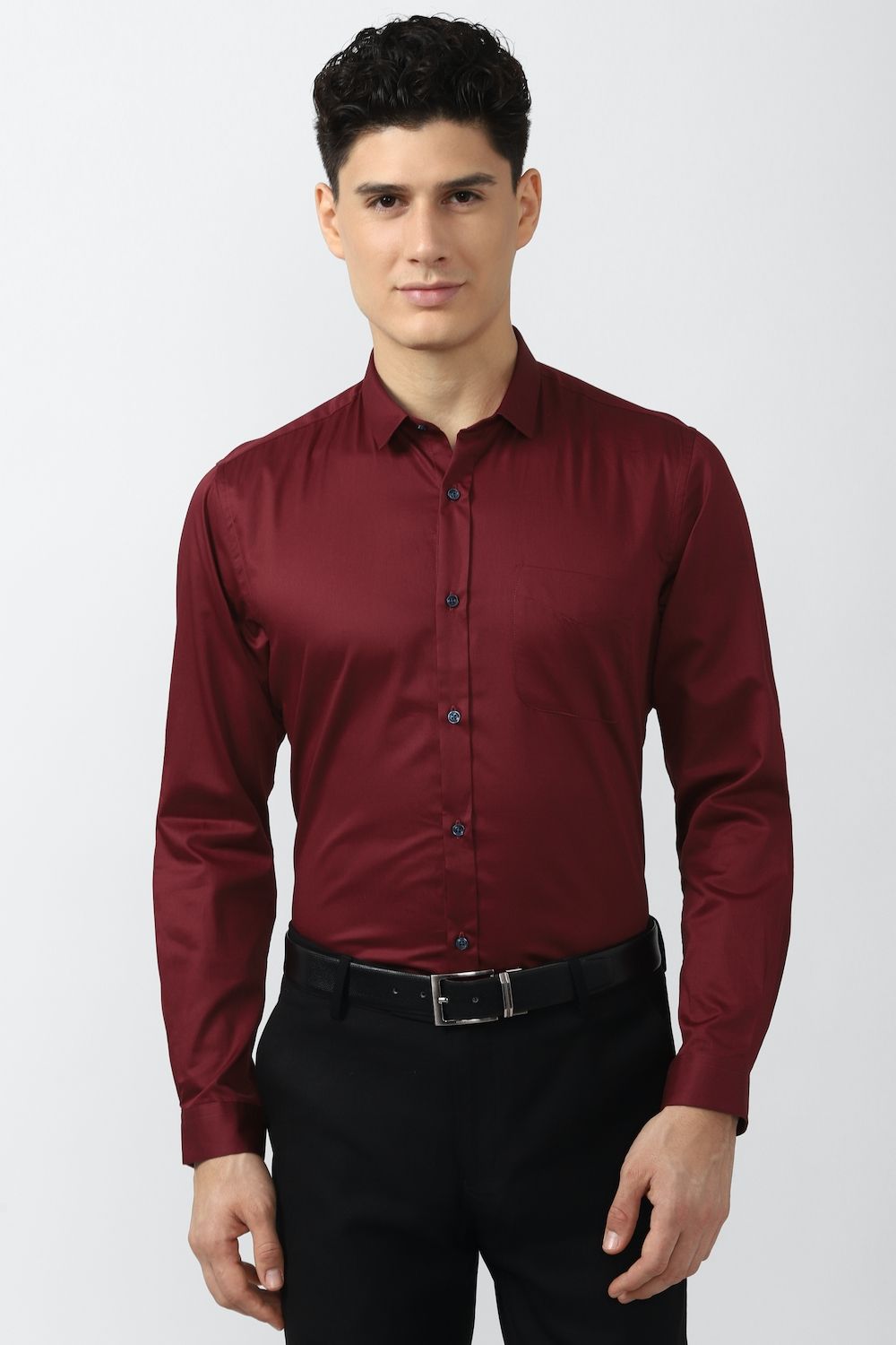 Men Maroon Regular Fit Formal Full Sleeves Formal Shirt