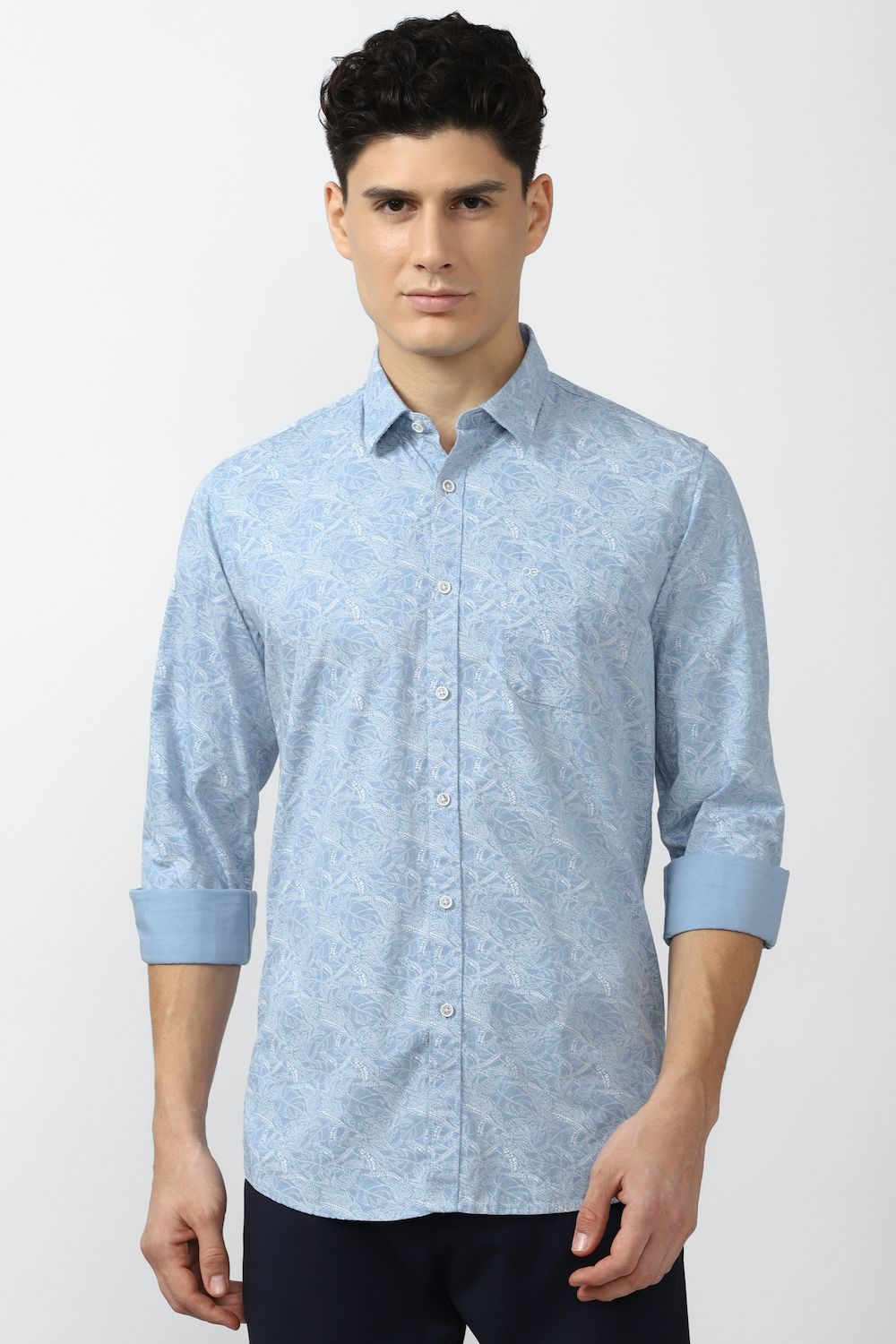 Men Blue Slim Fit Print Full Sleeves Casual Shirt