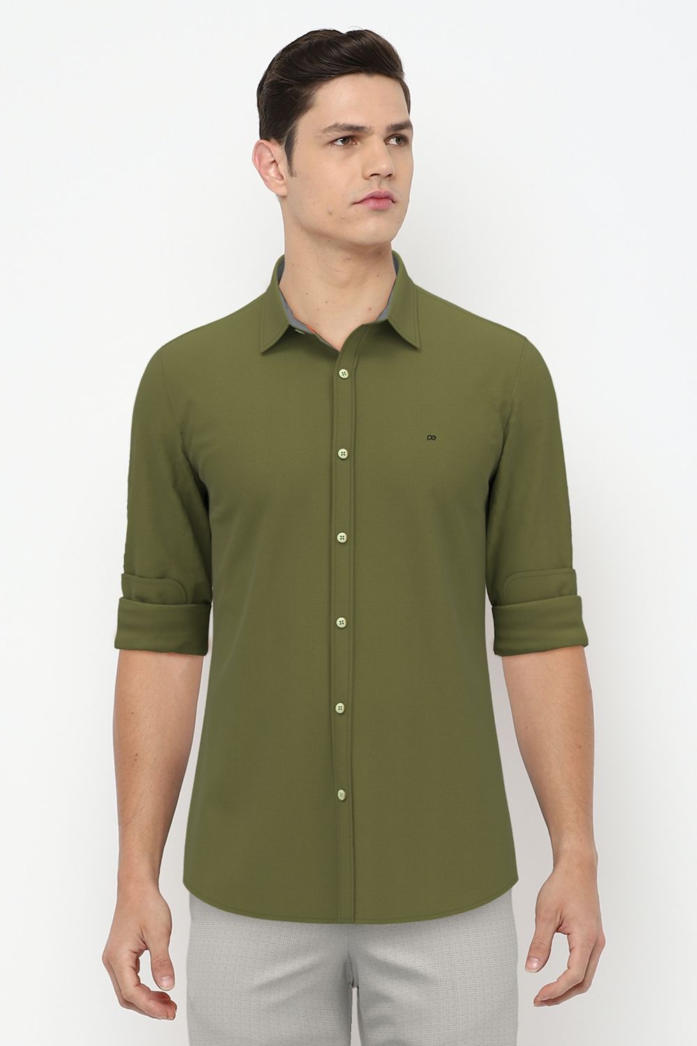 Men Green Slim Fit Solid Full Sleeves Casual Shirt