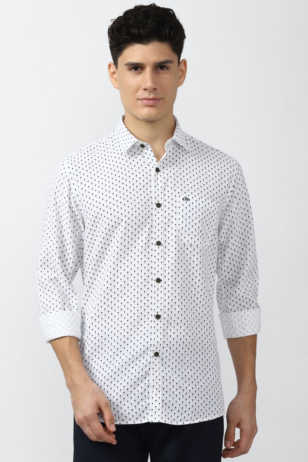 Men White Super Slim Fit Print Full Sleeves Casual Shirt