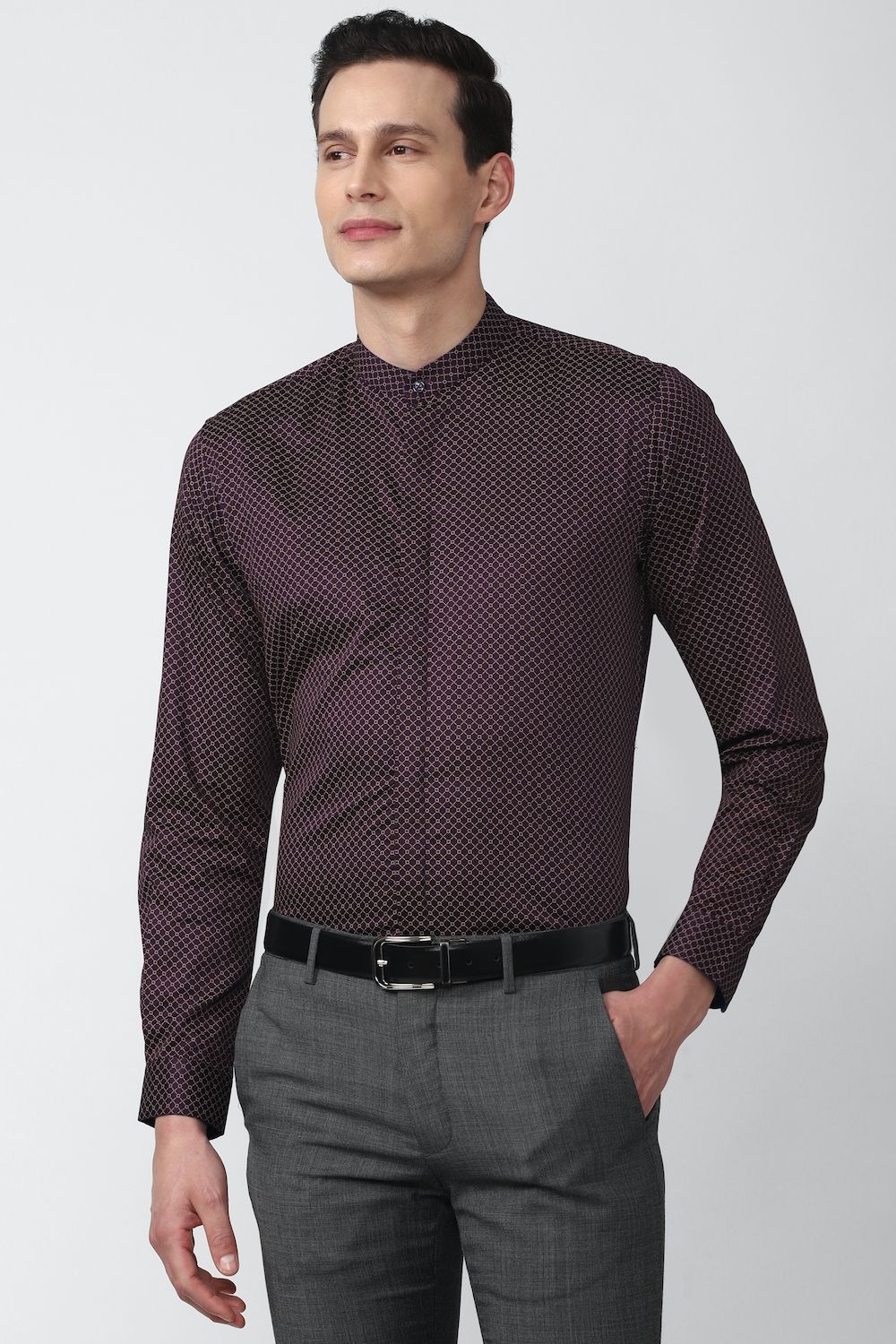 Men Purple Slim Fit Formal Full Sleeves Formal Shirt