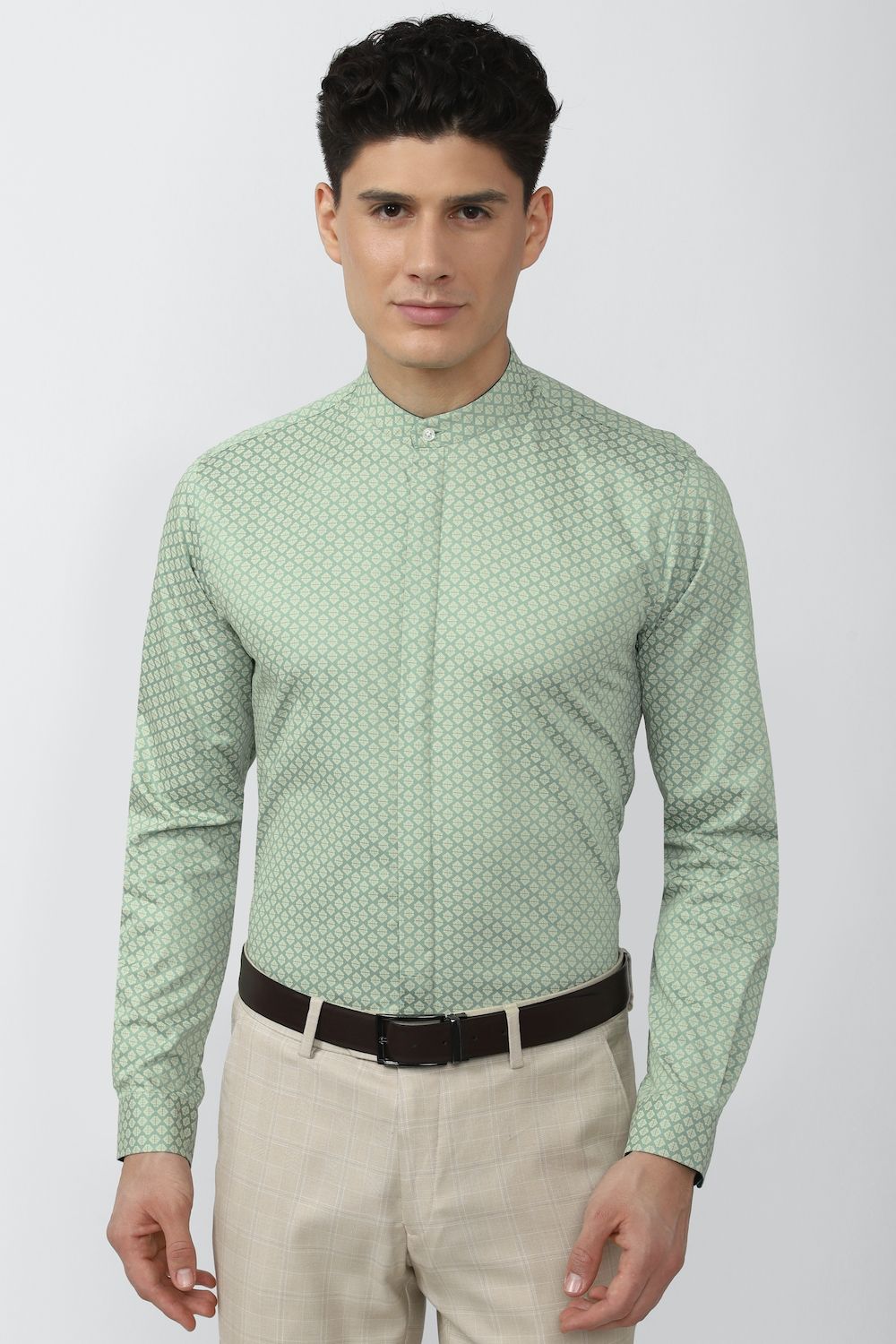 Men Green Slim Fit Formal Full Sleeves Formal Shirt