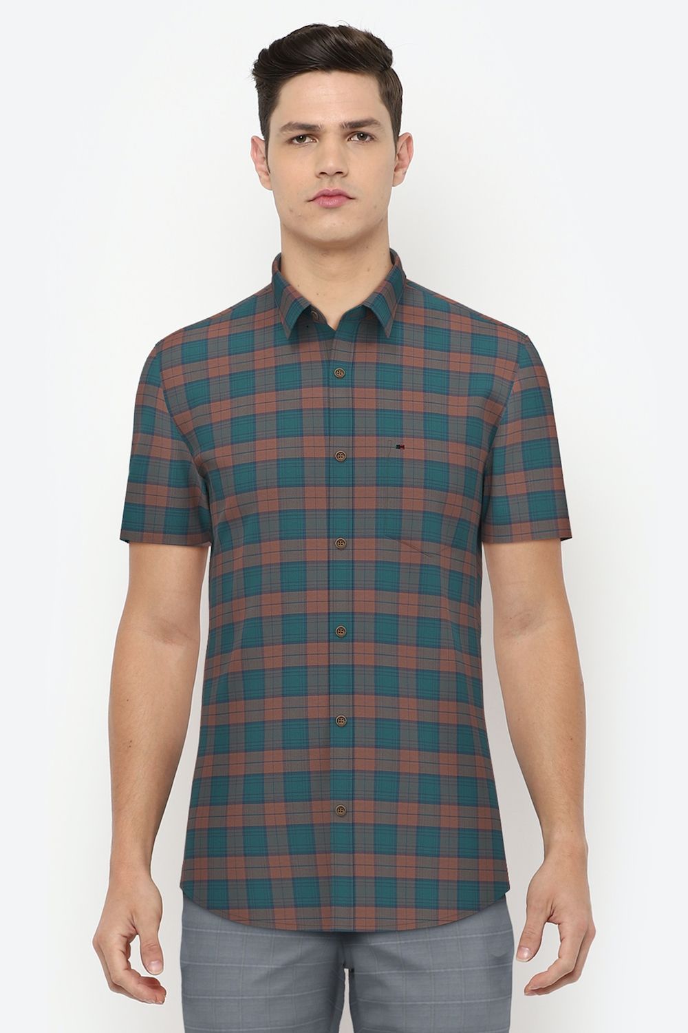 Men Multi Slim Fit Check Half Sleeves Casual Shirt
