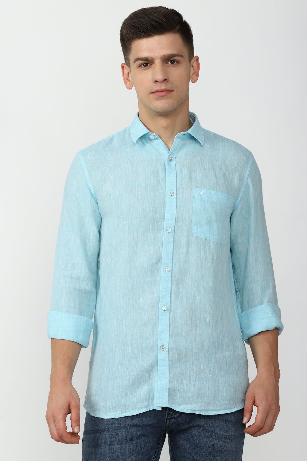 Men Blue Slim Fit Solid Full Sleeves Casual Shirt