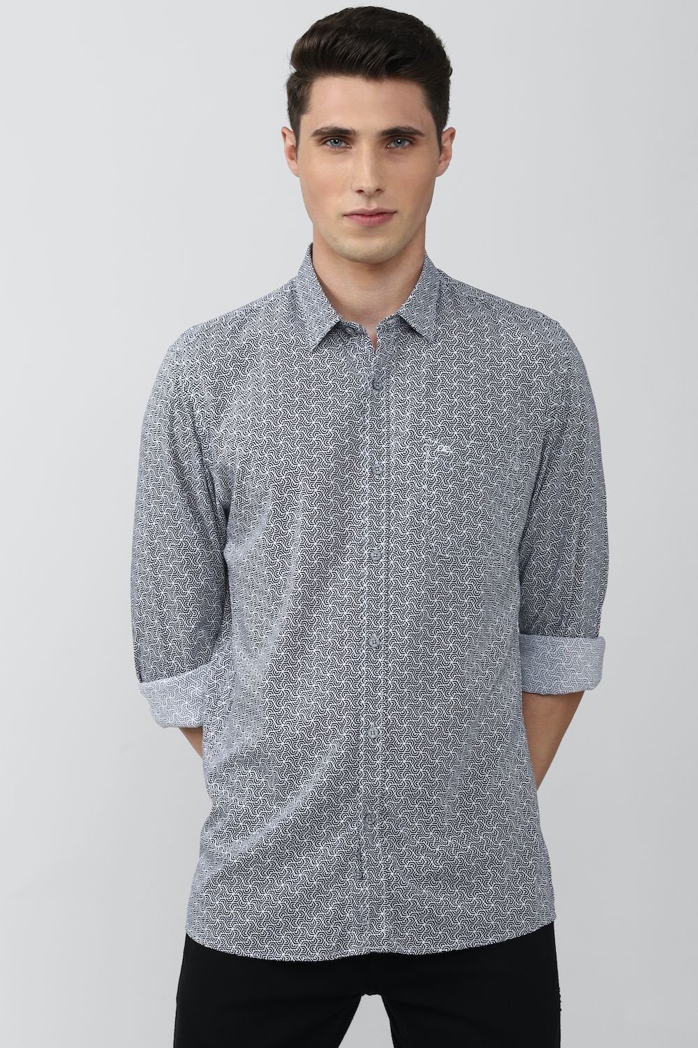 Men Grey Slim Fit Print Full Sleeves Casual Shirt