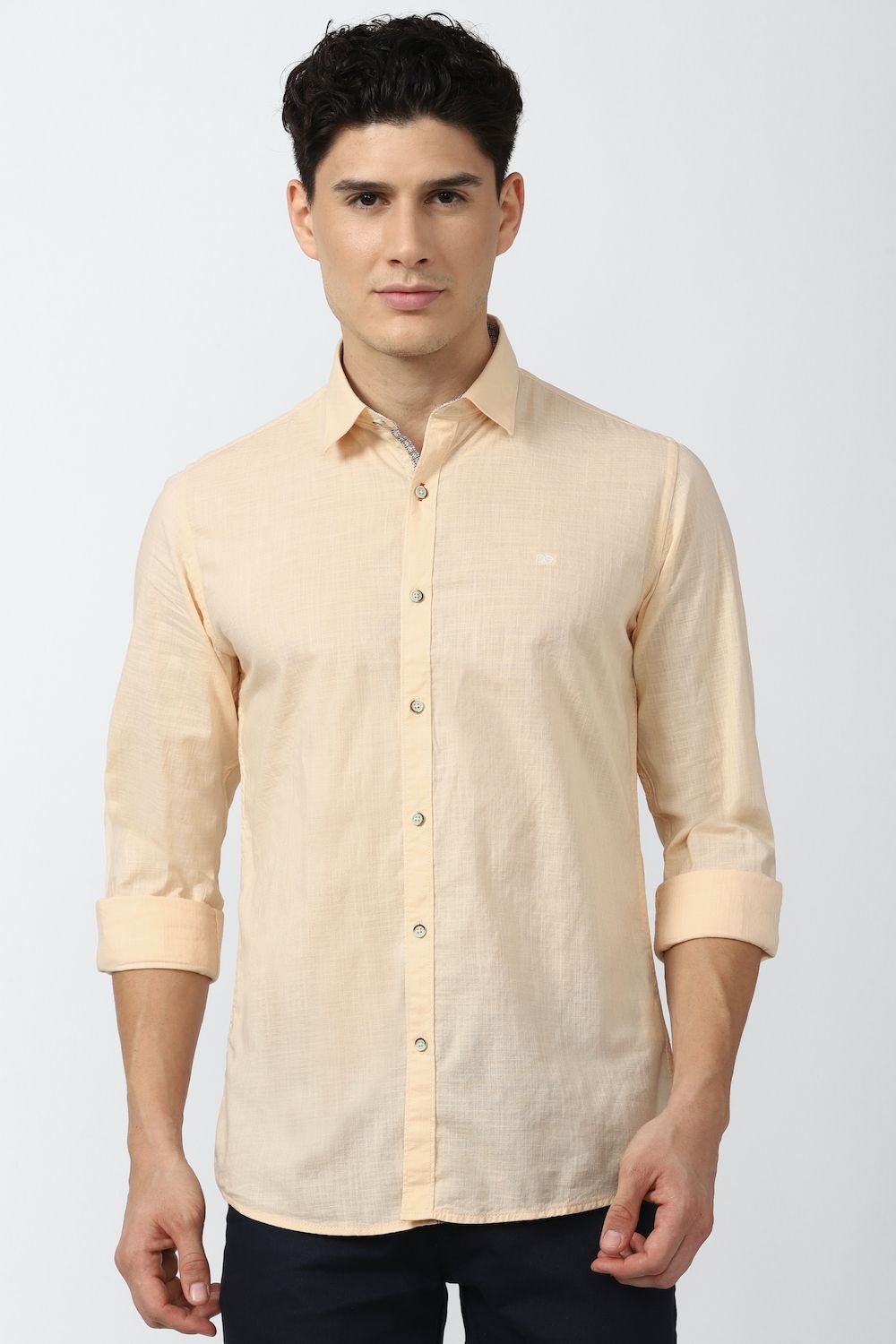 Men Orange Slim Fit Solid Full Sleeves Casual Shirt