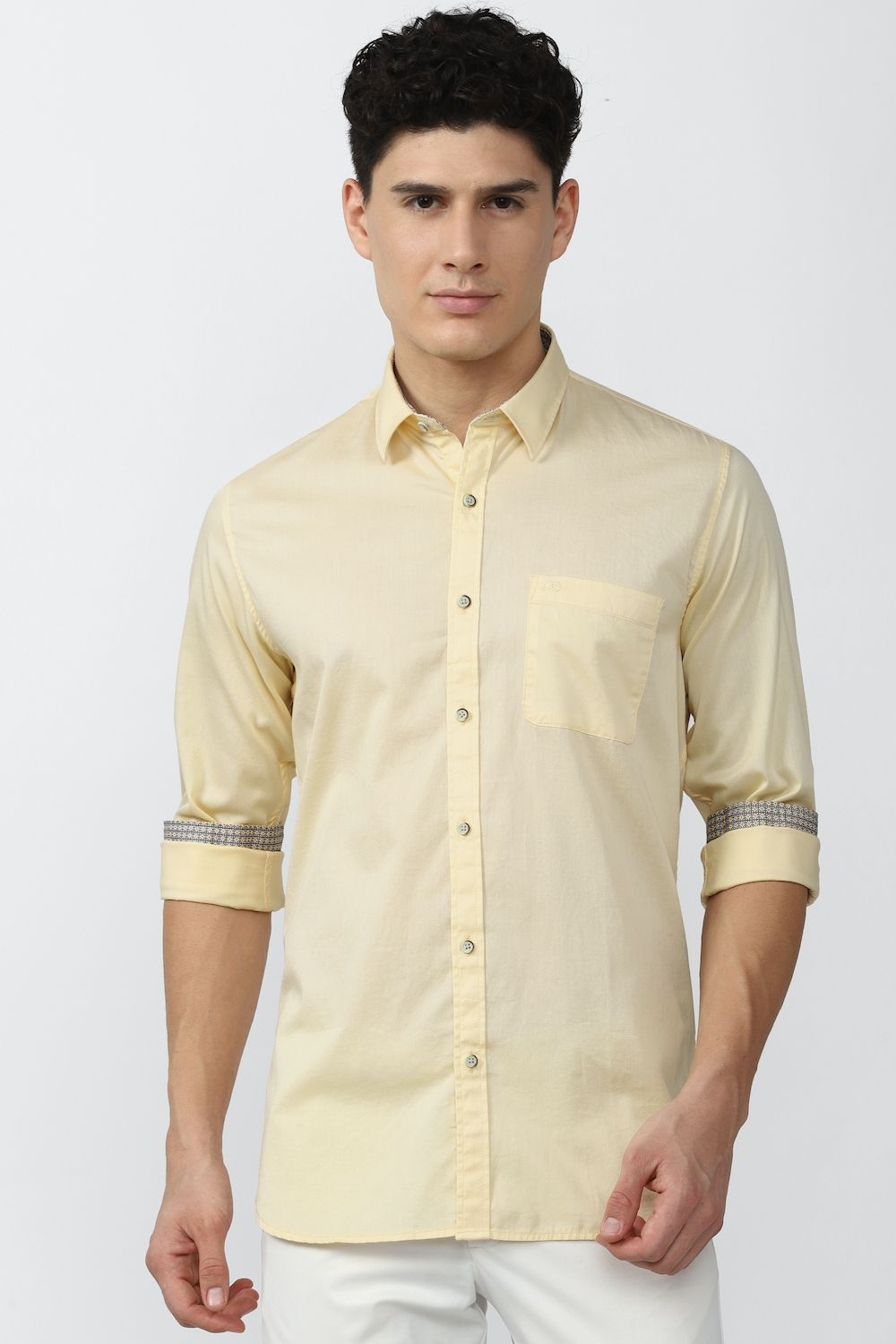 Men Yellow Slim Fit Solid Full Sleeves Casual Shirt