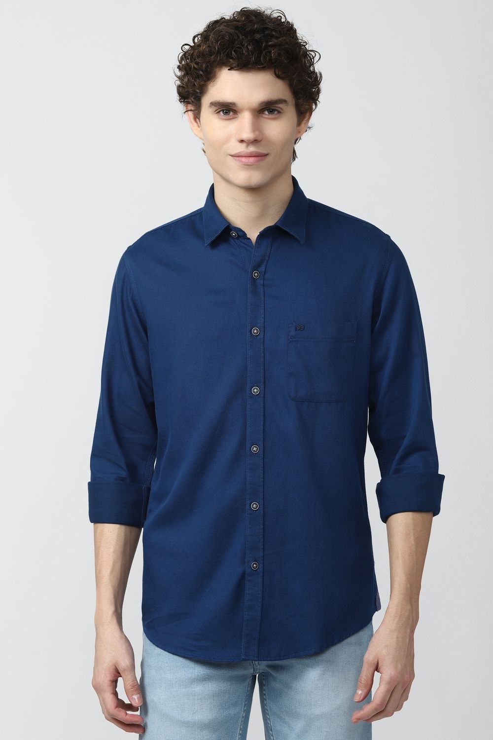 Men Blue Slim Fit Solid Full Sleeves Casual Shirt
