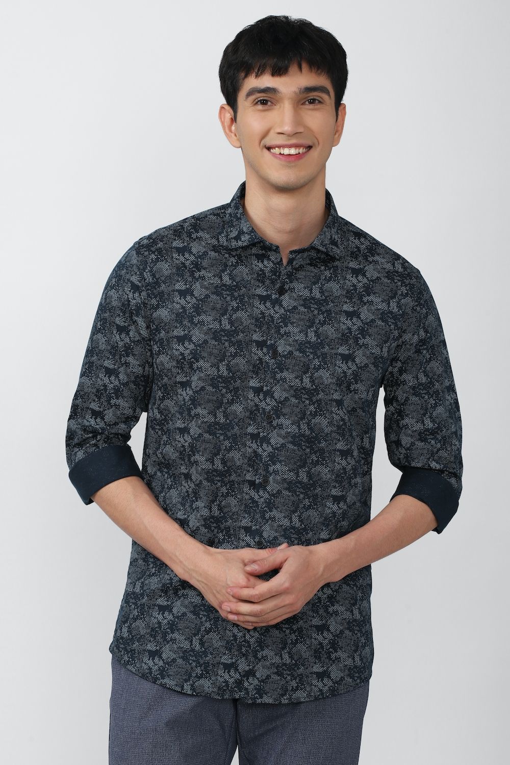 Men Grey Slim Fit Print Full Sleeves Casual Shirt