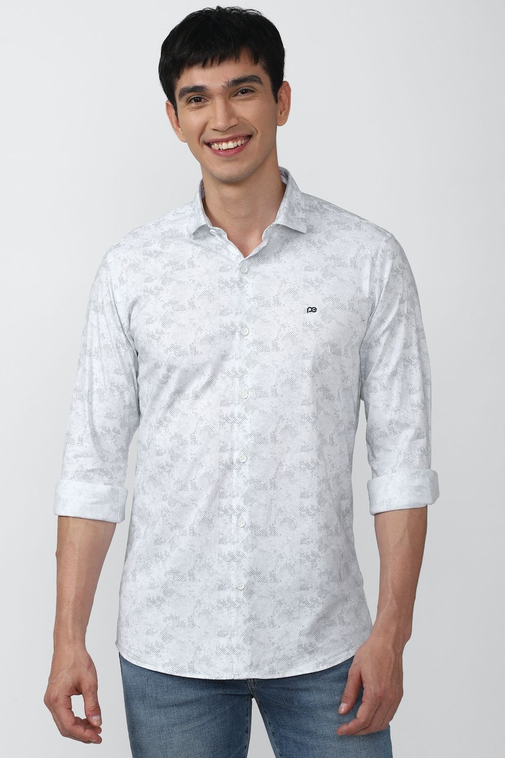Men White Slim Fit Print Full Sleeves Casual Shirt