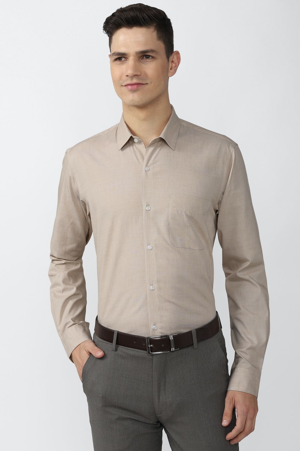 Men Beige Regular Fit Formal Full Sleeves Formal Shirt