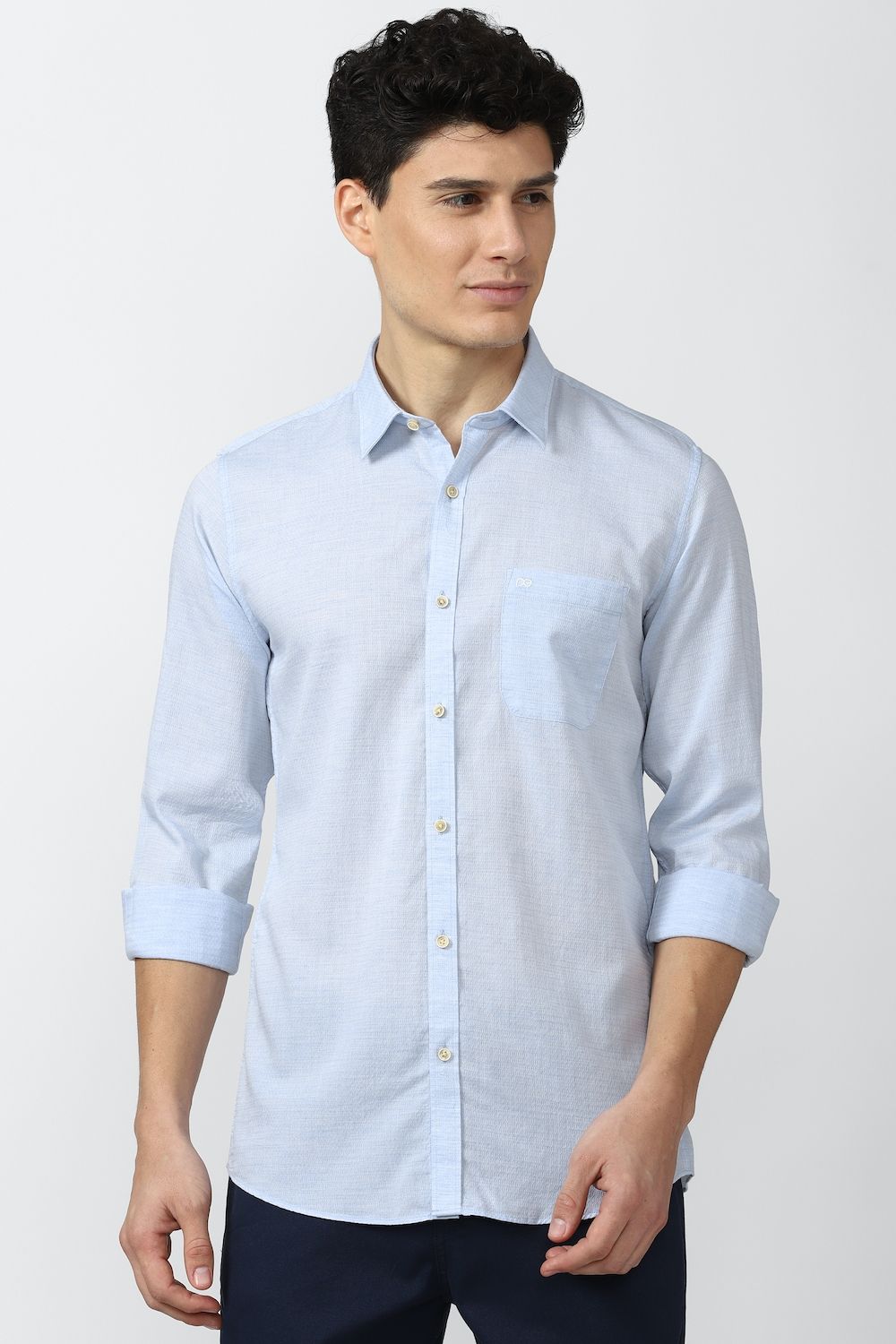 Men Blue Slim Fit Textured Full Sleeves Casual Shirt