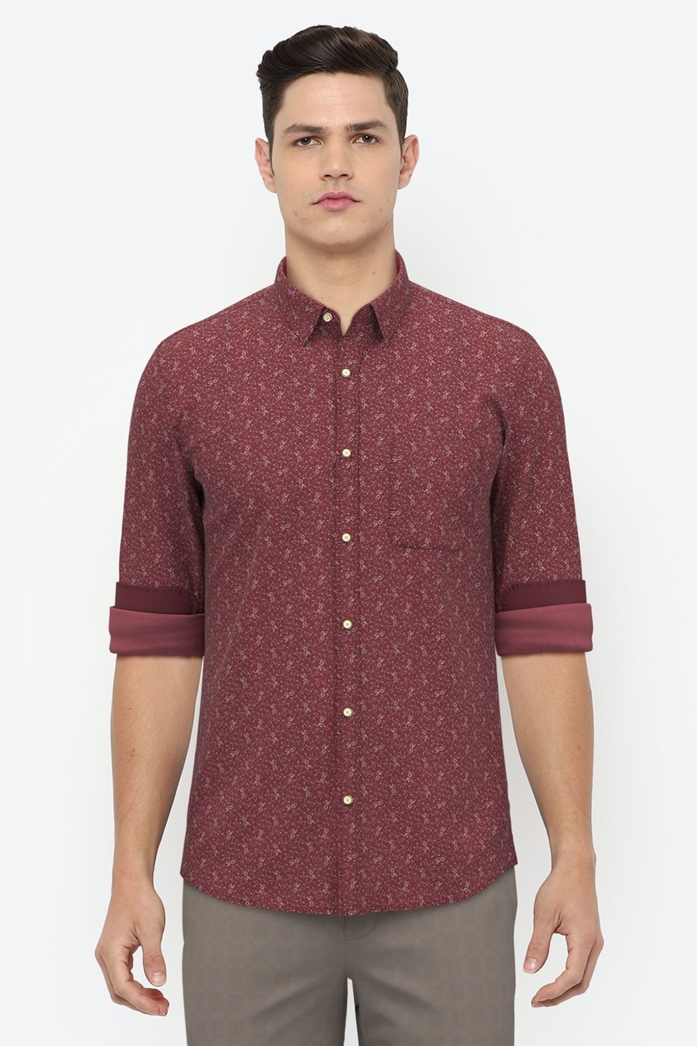 Men Maroon Slim Fit Print Full Sleeves Casual Shirt