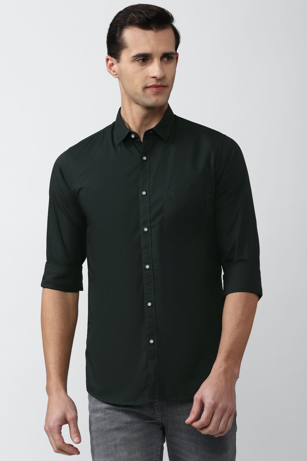 Men Black Slim Fit Solid Full Sleeves Casual Shirt