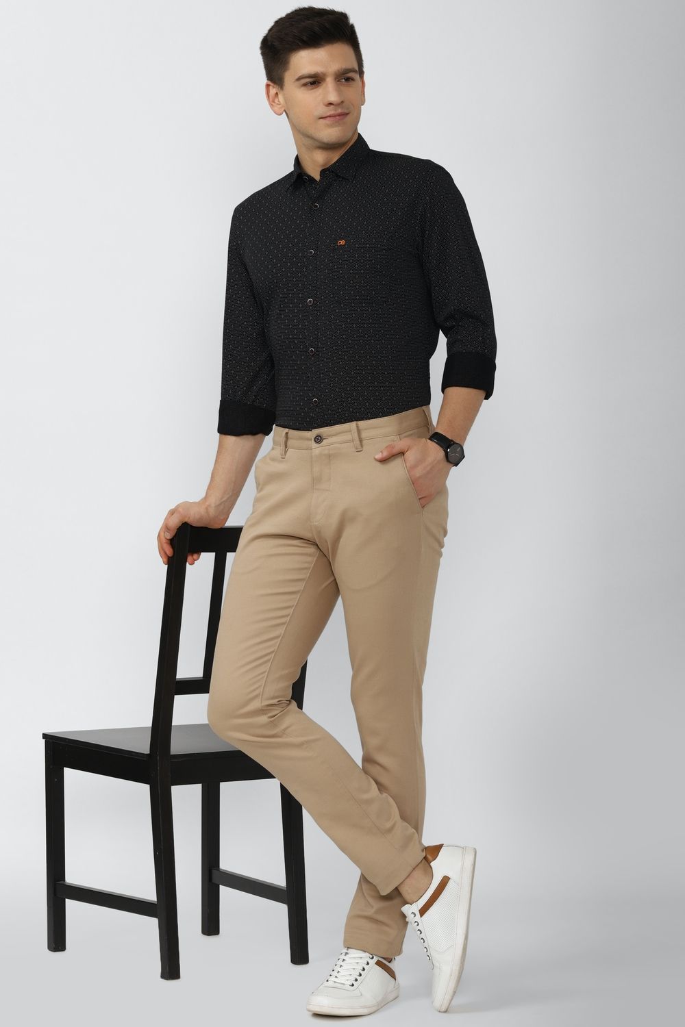 Men Black Slim Fit Print Full Sleeves Casual Shirt