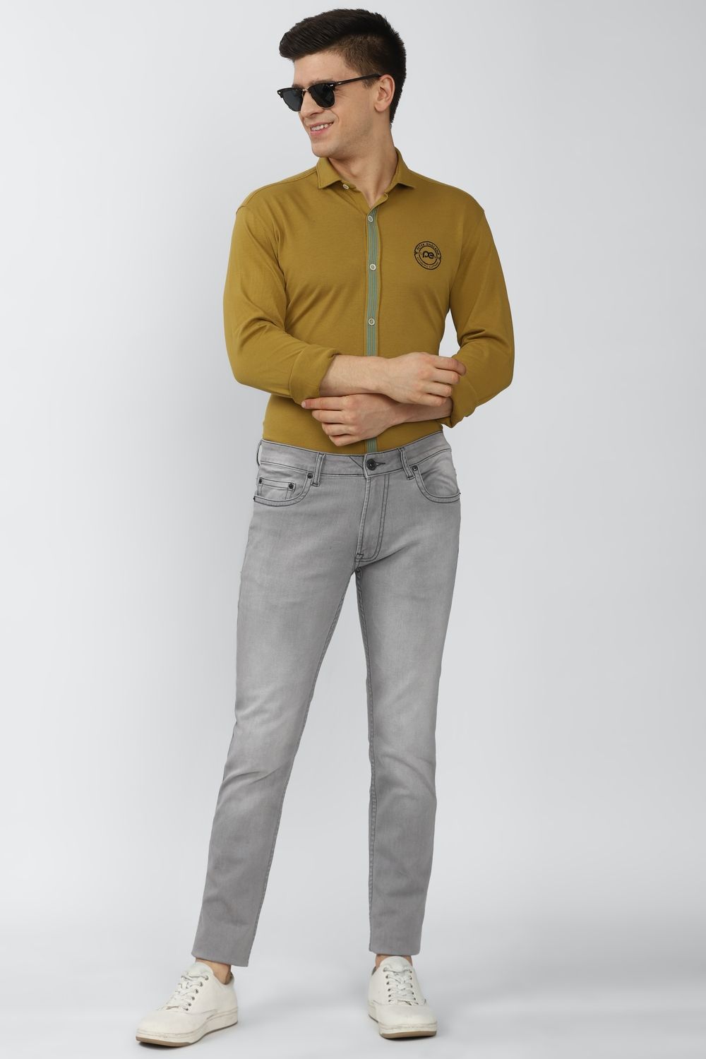 Men Yellow Slim Fit Solid Full Sleeves Casual Shirt