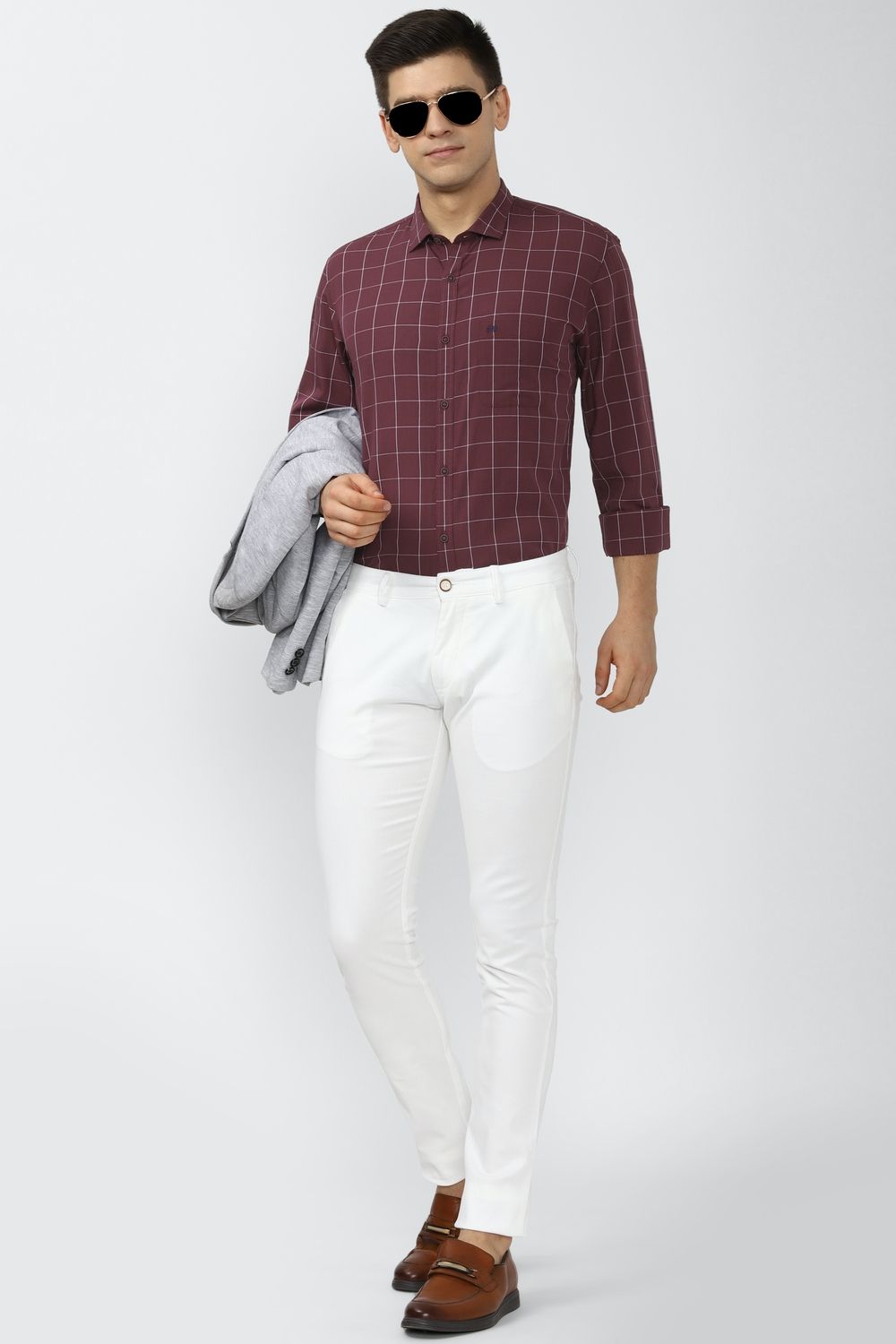 Men Maroon Slim Fit Check Full Sleeves Casual Shirt