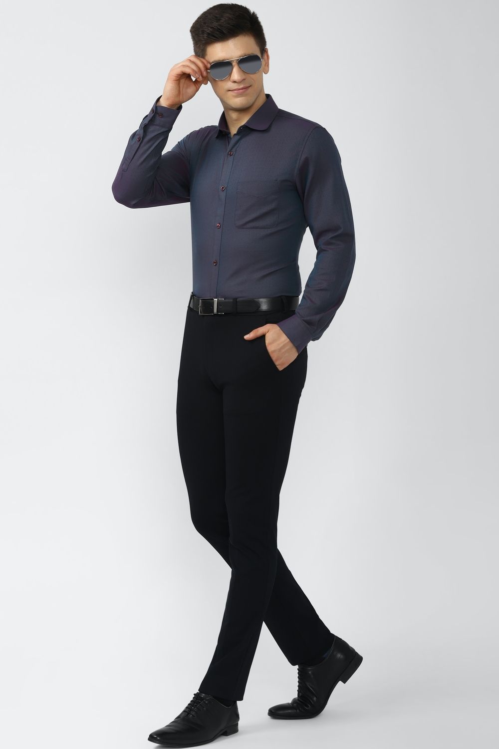 Men Navy Slim Fit Formal Full Sleeves Formal Shirt