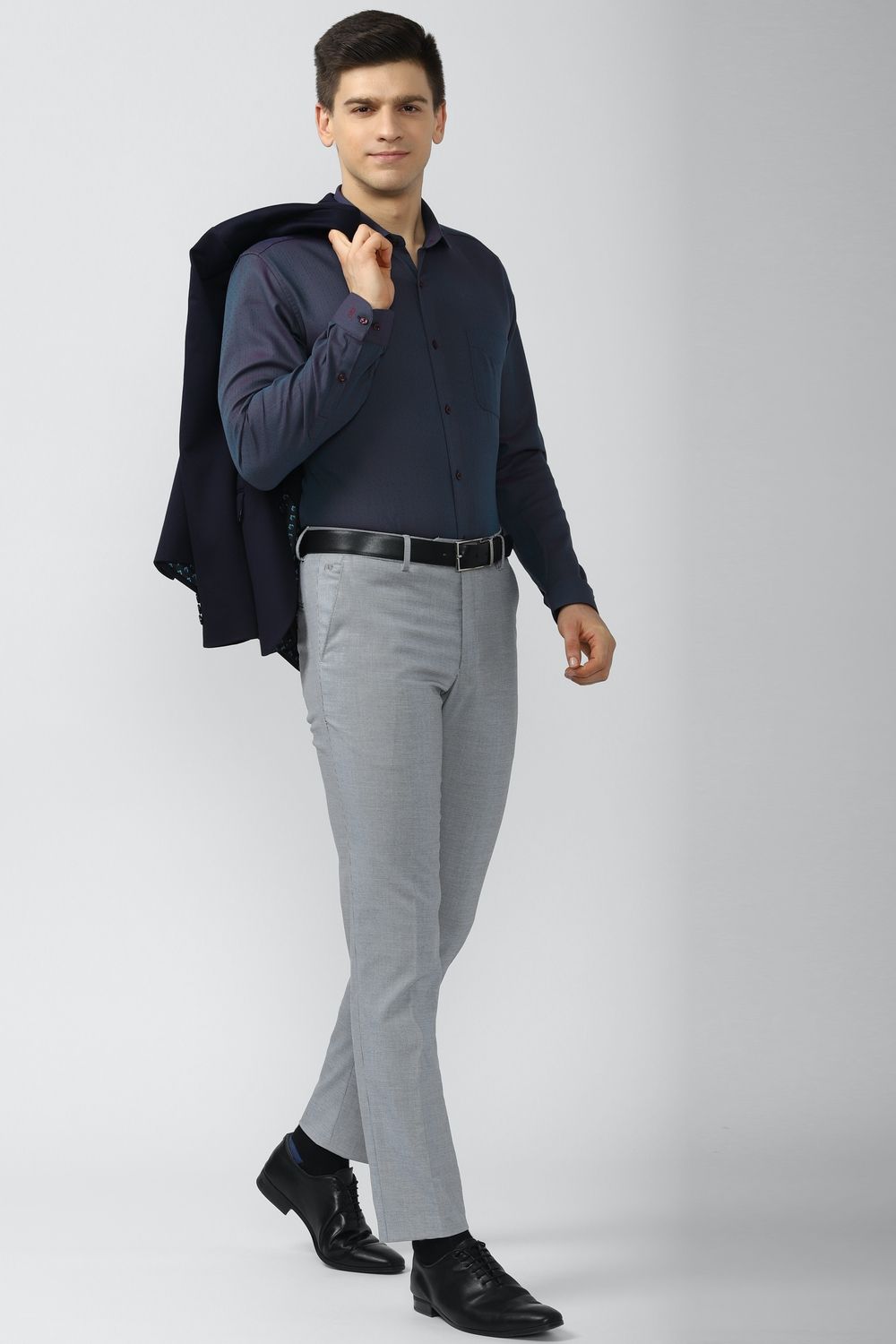 Men Navy Regular Fit Formal Full Sleeves Formal Shirt