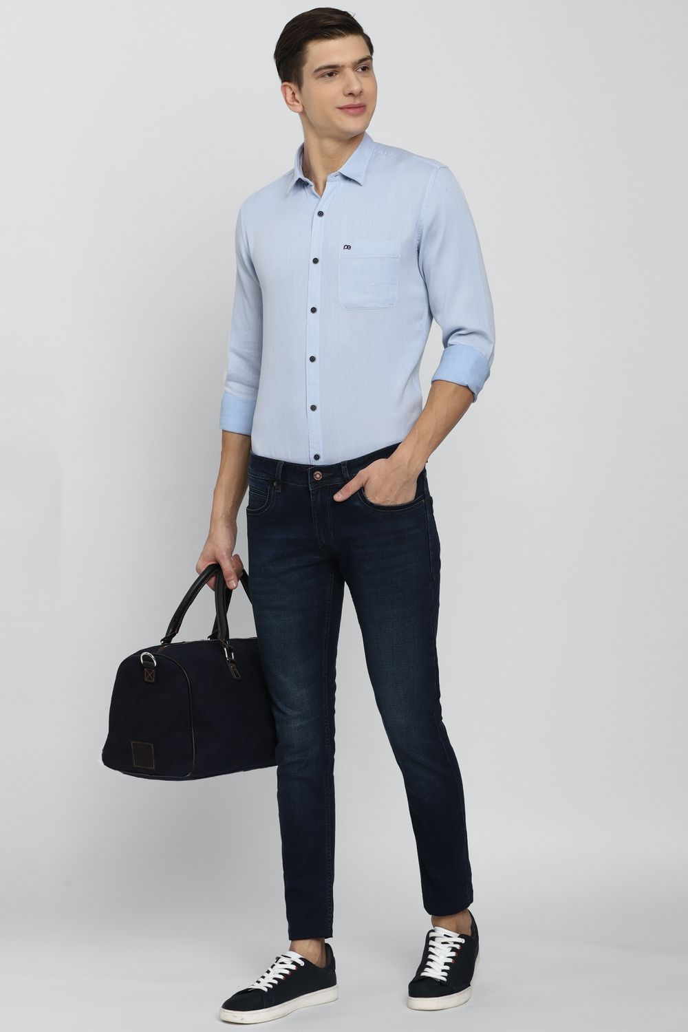 Men Blue Slim Fit Textured Full Sleeves Casual Shirt
