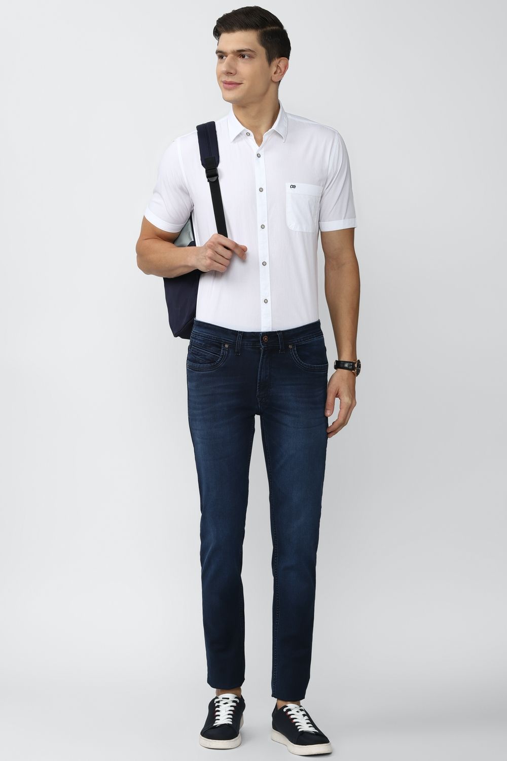 Men White Slim Fit Solid Half Sleeves Casual Shirt