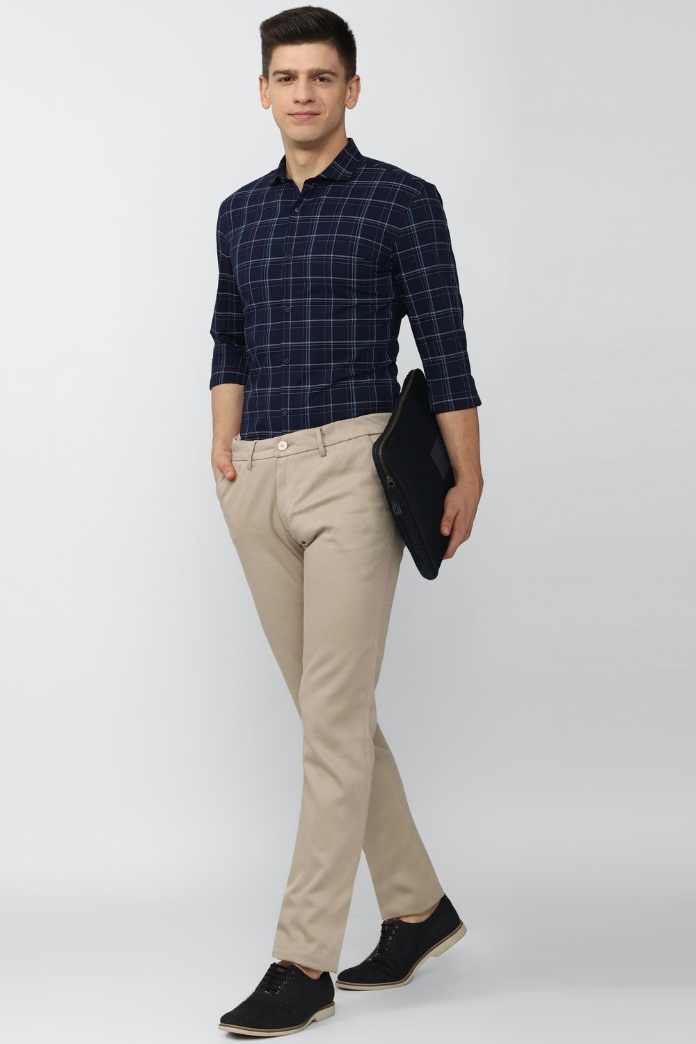 Men Navy Athletic Fit Formal Full Sleeves Casual Shirt