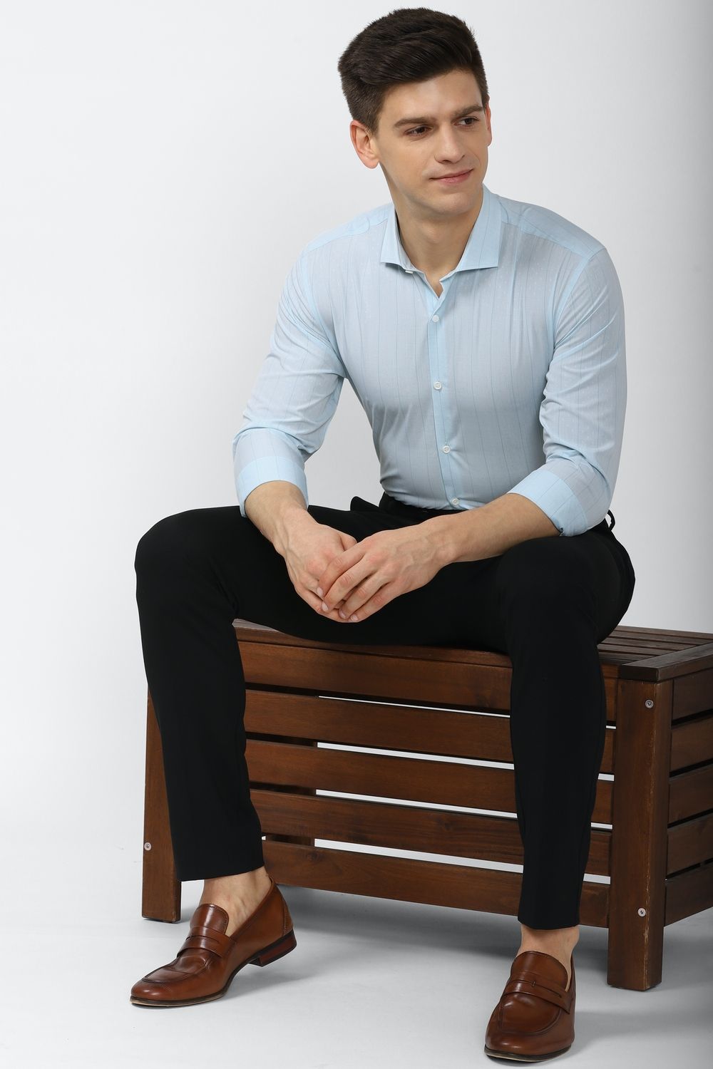 Men Blue Athletic Fit Formal Full Sleeves Formal Shirt