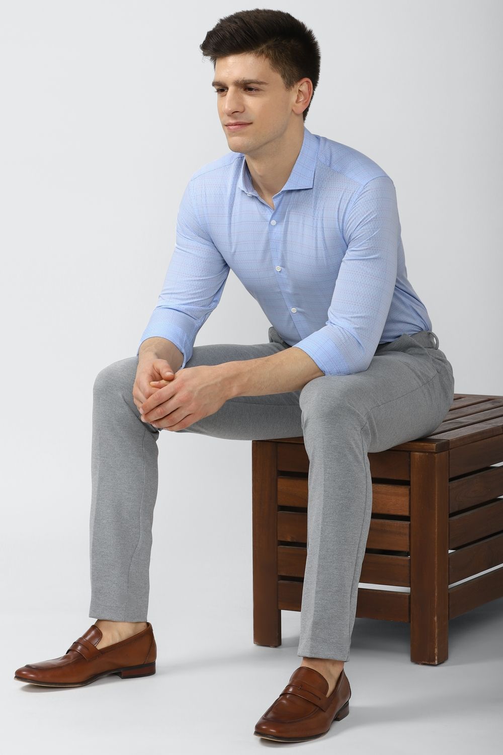 Men Blue Athletic Fit Formal Full Sleeves Formal Shirt