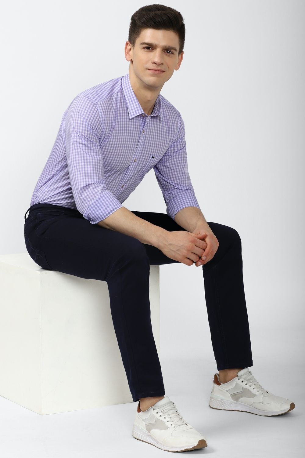 Men Purple Slim Fit Check Full Sleeves Casual Shirt