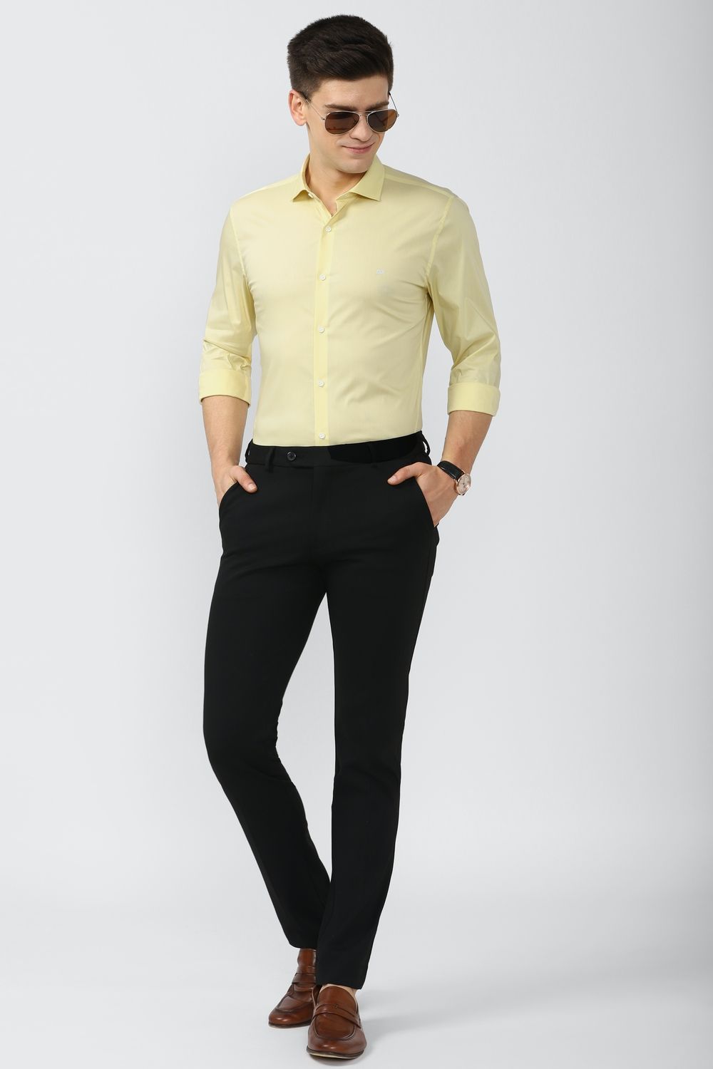 Men Yellow Athletic Fit Formal Full Sleeves Formal Shirt