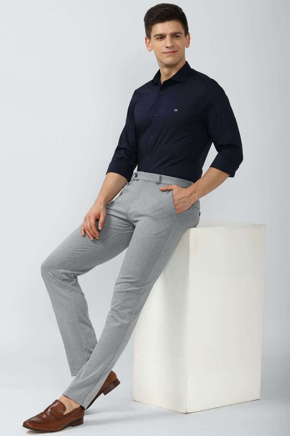 Men Navy Athletic Fit Formal Full Sleeves Formal Shirt