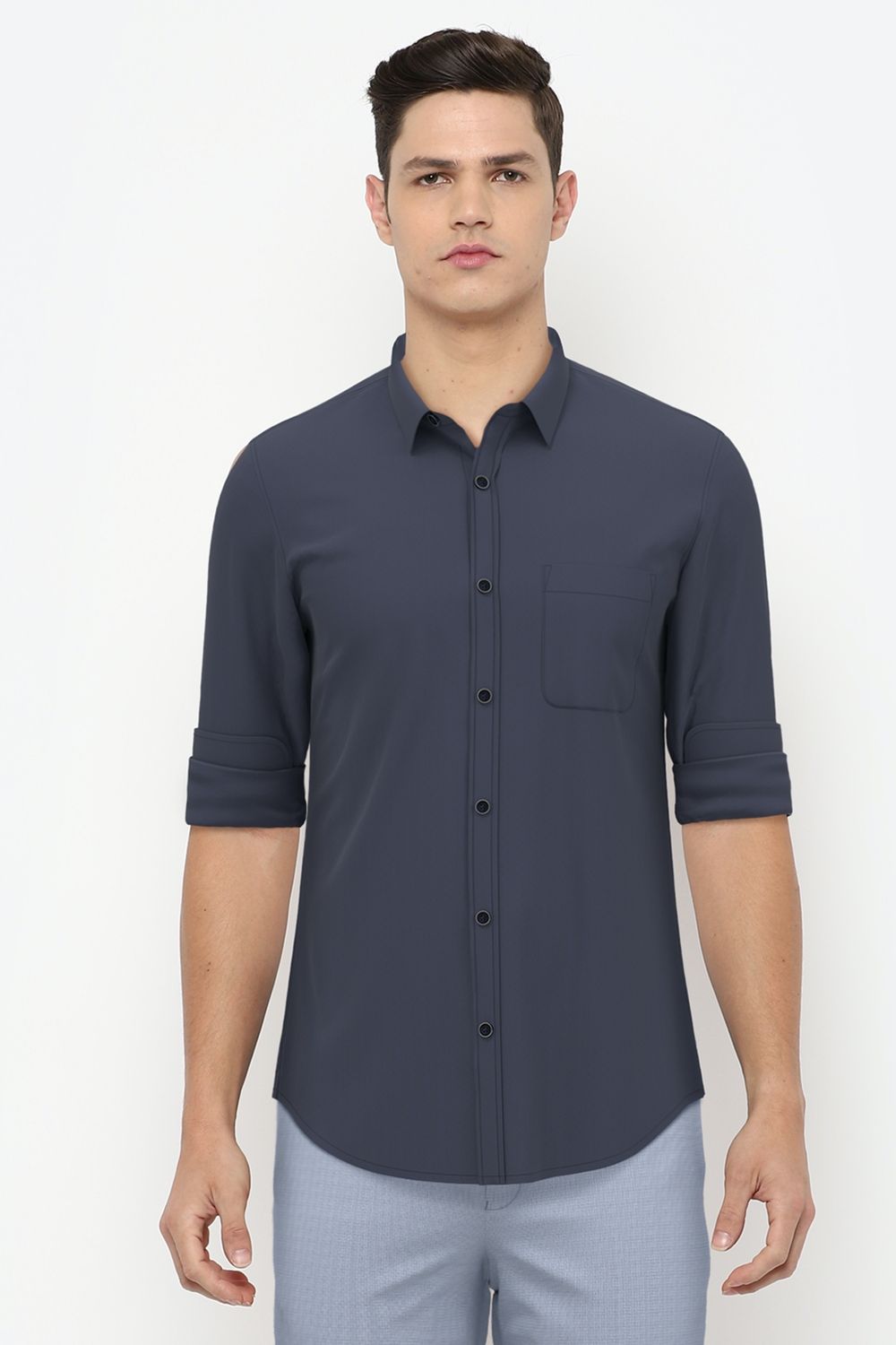 Men Navy Slim Fit Solid Full Sleeves Casual Shirt