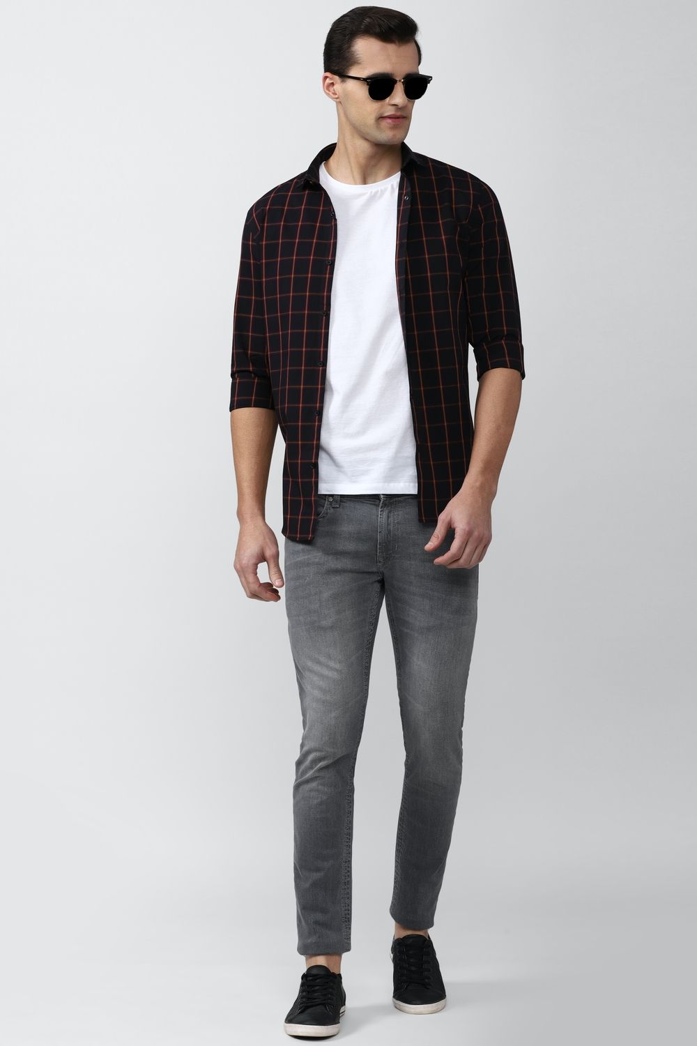 Men Black Athletic Fit Formal Full Sleeves Casual Shirt