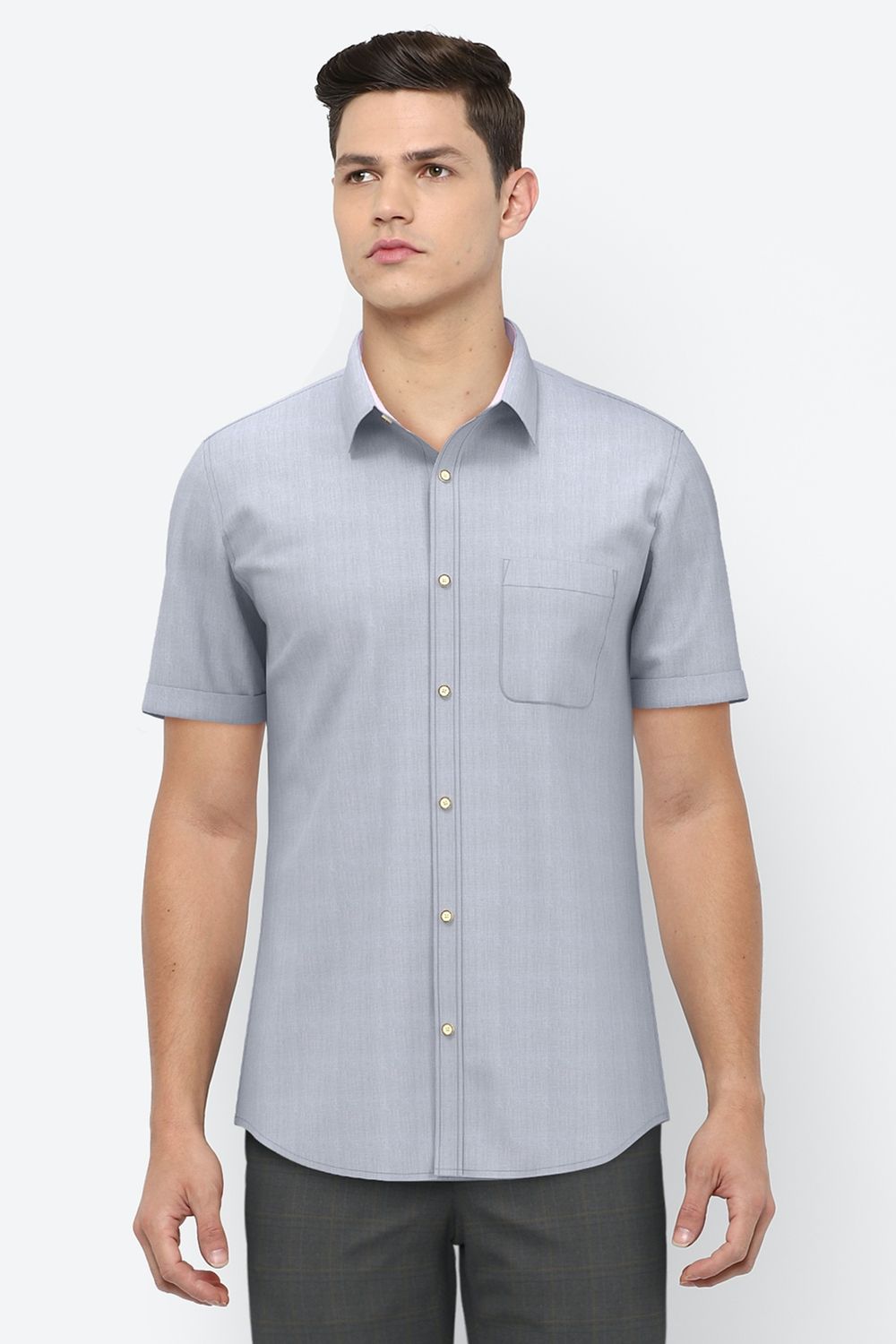 Men Grey Slim Fit Solid Half Sleeves Casual Shirt