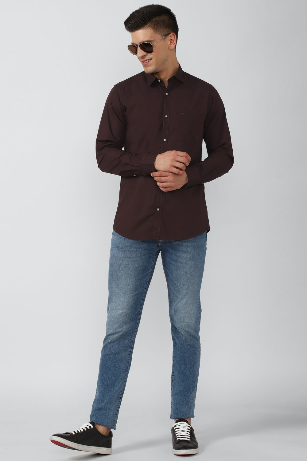 Men Purple Slim Fit Solid Full Sleeves Casual Shirt