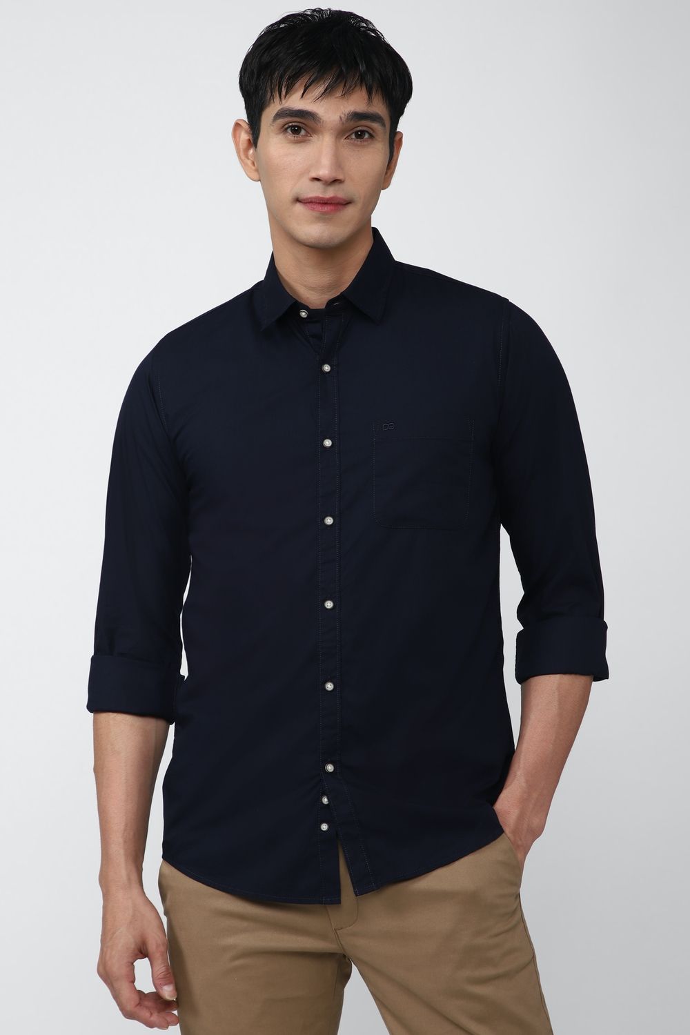Men Navy Slim Fit Solid Full Sleeves Casual Shirt